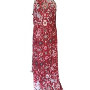 Misslook Maxi Boho Beach Vacation Abstract Red Soft Feel Flowy Dress